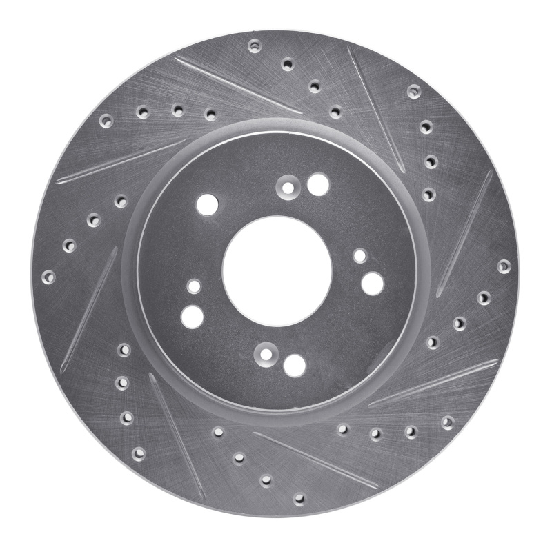 Acura RDX Brake Rotor (1) - Front Right - R1 Concepts - Drilled & Slotted - Silver - `07-`16